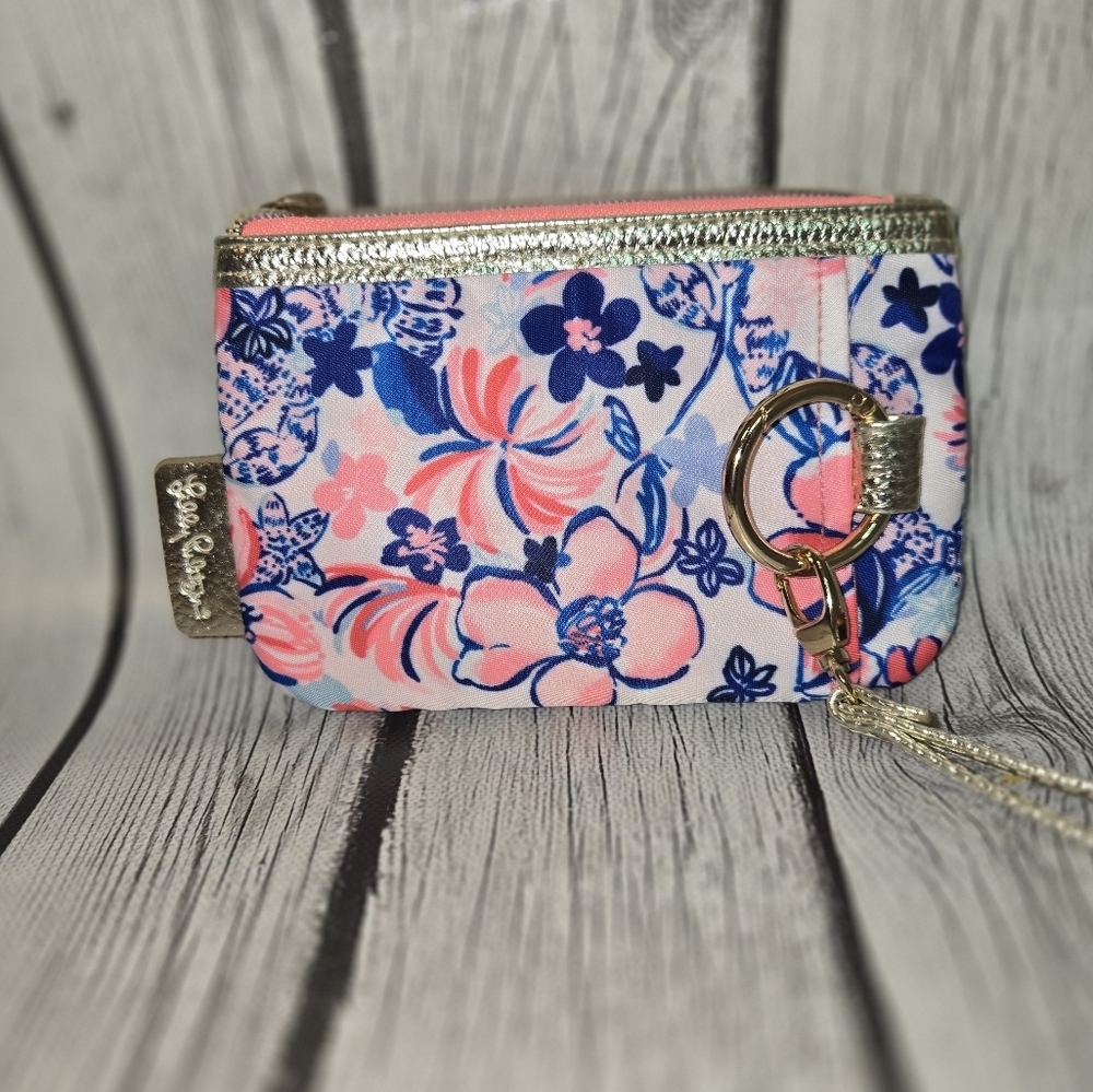Lilly Pulitzer “Party Like a Lobstar” blue floral print wristlet